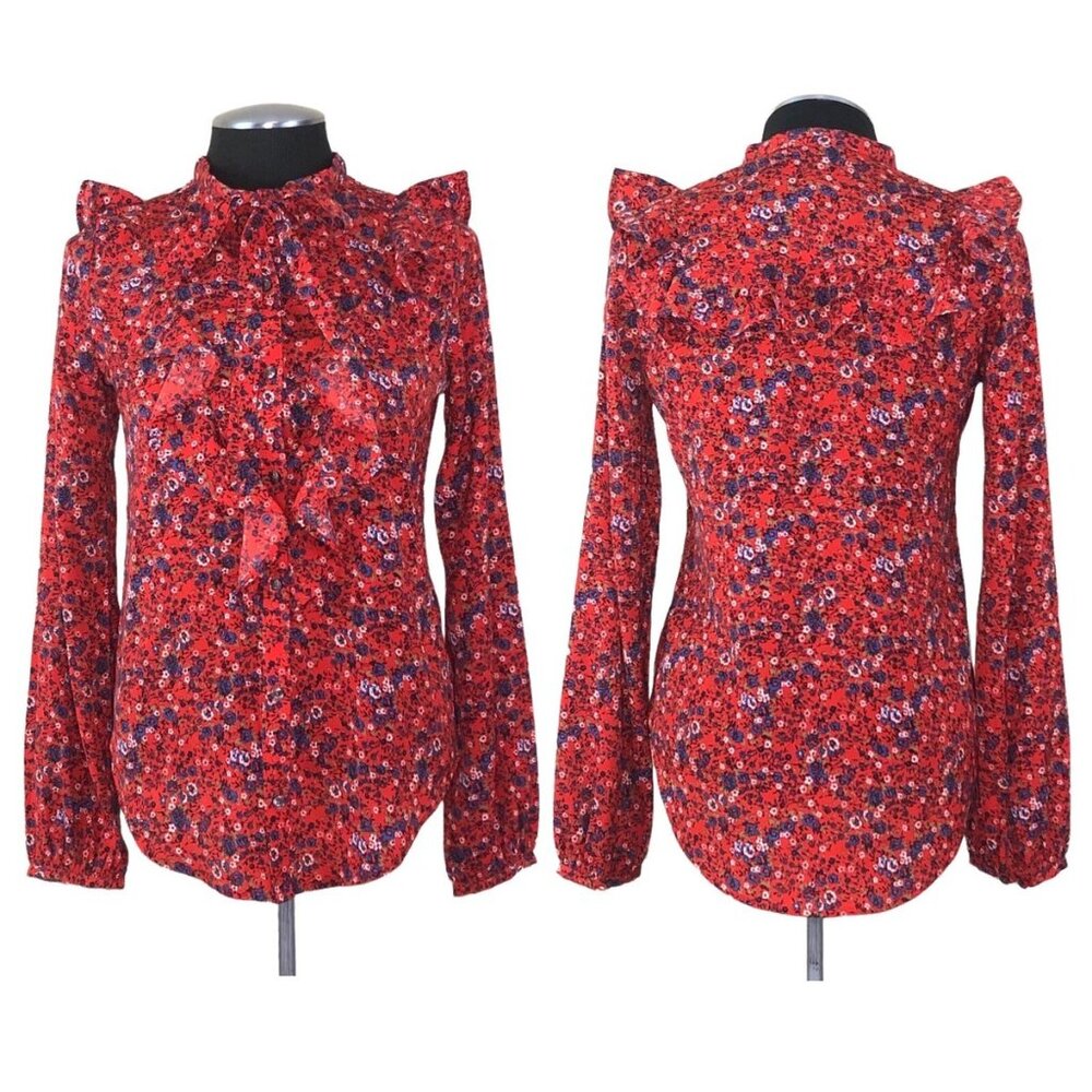 Abercrombie & Fitch Floral Ruffled Mock Neck Button-Down Top – Size Small
